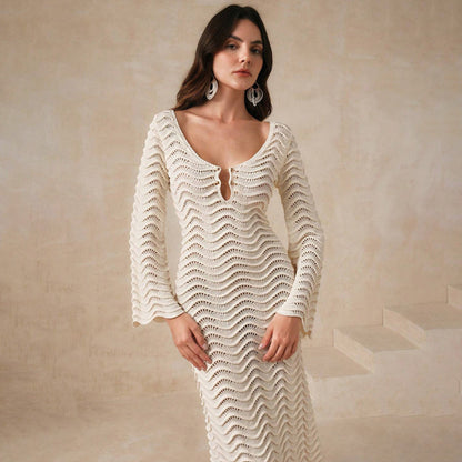 Beach Dress Women Solid Color Sexy Knitted Beach Bikini Swimsuit Blouse Sun Protective Clothing