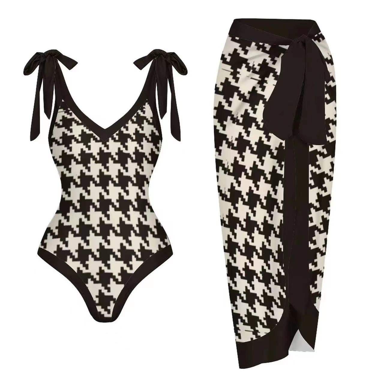 Two Piece Set One Piece Gauze Skirt Swimsuit Multi Color Printing Conservative Sunscreen Swimsuit