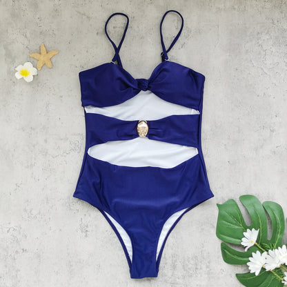 Tube Top One Piece One Piece Swimsuit Women Solid Color Hollow Out Cutout Triangle One Piece Wrap Skirt