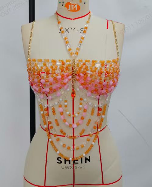 Vest Color Matching Colorful Beads Vest Sexy Necklace Chest Necklace Integrated Chain