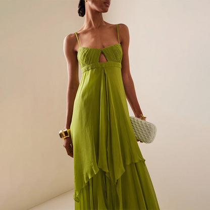Vacation Tube Top Dress Camisole Irregular Asymmetric Design Solid Color Maxi Dress for Women