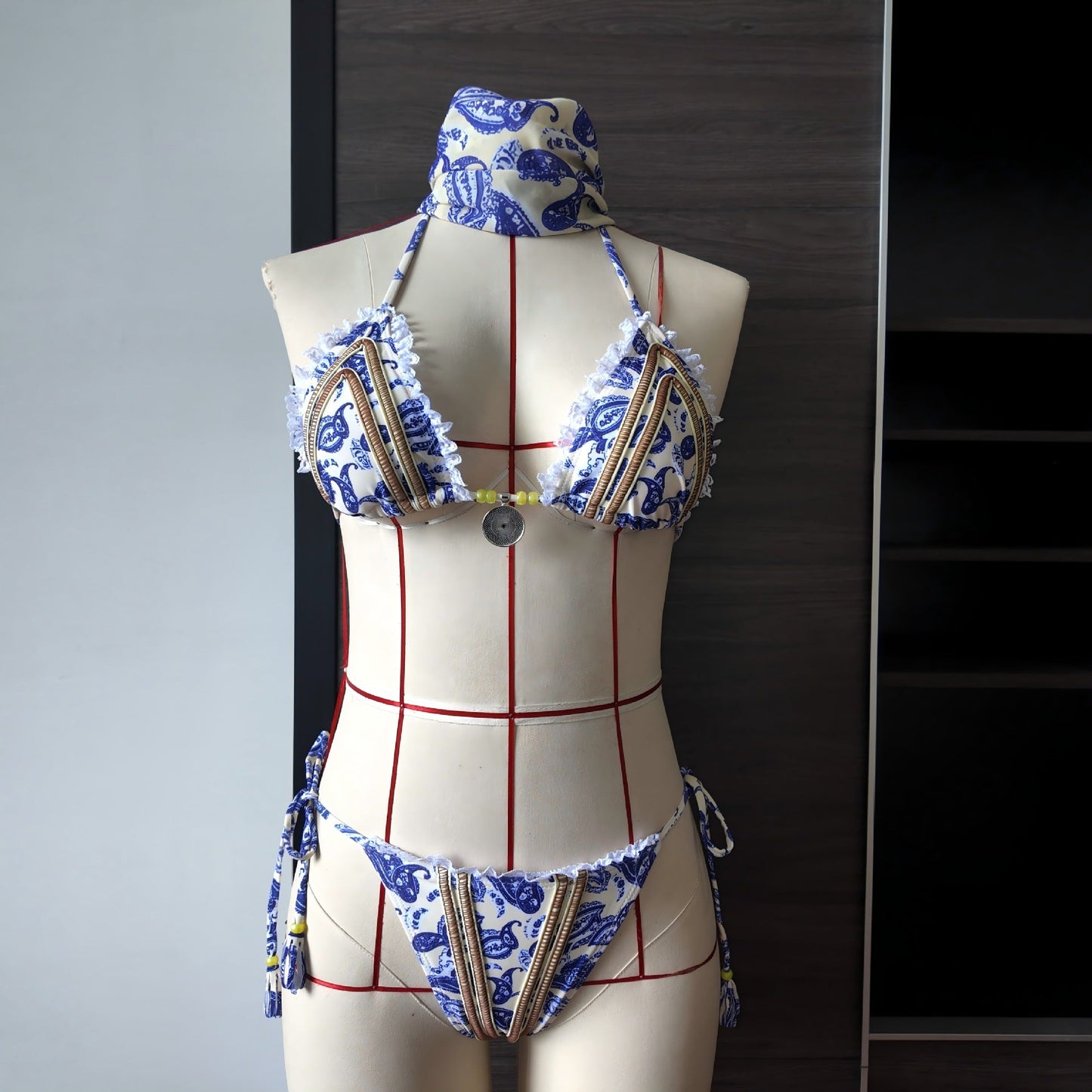 Printed Lace up Split Swimsuit Women Lace Sexy Bikini