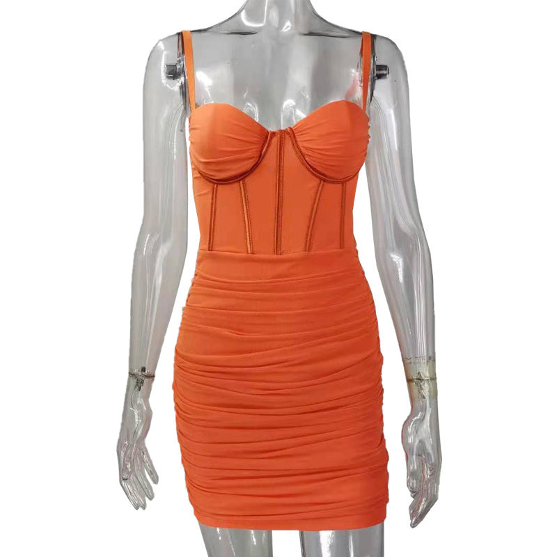 Mesh Summer Backless Design Sling Boning Corset Dress Women Clothing