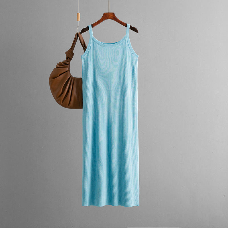 Summer Women Casual Loose Solid Color Simple Camisole Knitted Dress