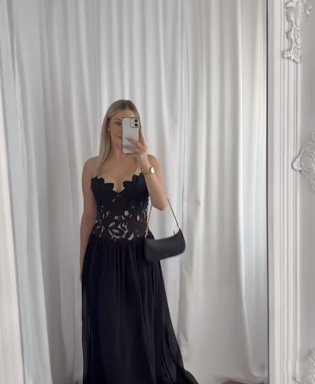 Spring Summer Three Dimensional Embroidered Hollow Out Cutout Swing Gathers Lace-up Elegant Dress