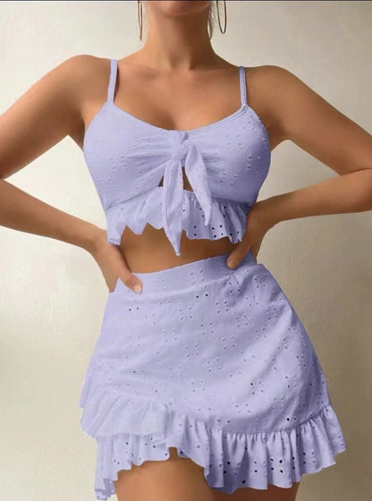 Summer Beach Skirt Bikini Three Piece Set Swimsuit Conservative Swimsuit Women
