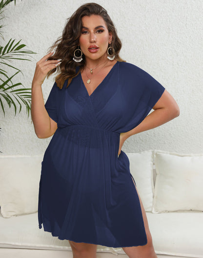 Plus SizeWomen Blouse Women Clothes Sexy See through Tulle Deep V Plunge Split Waist Fitted Beach Dress