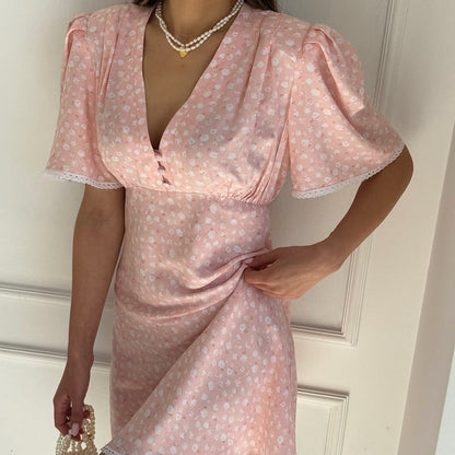 Women Clothing Summer Floral Dress Casual V neck Short Sleeve High Waist Short Dress