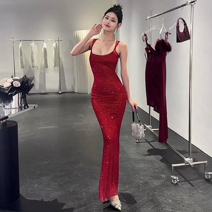 Summer Women Clothing Sexy Backless Mesh Stitching Socialite Slim Dress