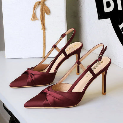 High Grade Cocktail High Heels Stiletto Heel Low Cut Bowknot Hollow Out Cutout Back Strap Super High Heel Shoes
