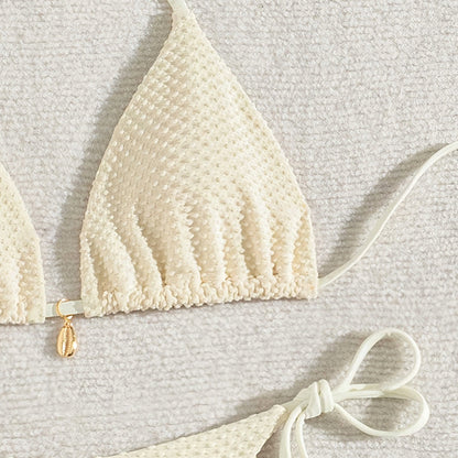 Solid Color Tied Bikini Split Swimsuit Women Beach Spring Swimsuit Bikini