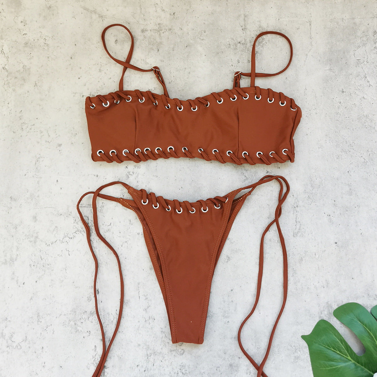 Tube Top Low Waist Strap Split Swimsuit Women Sexy Triangle Bikini
