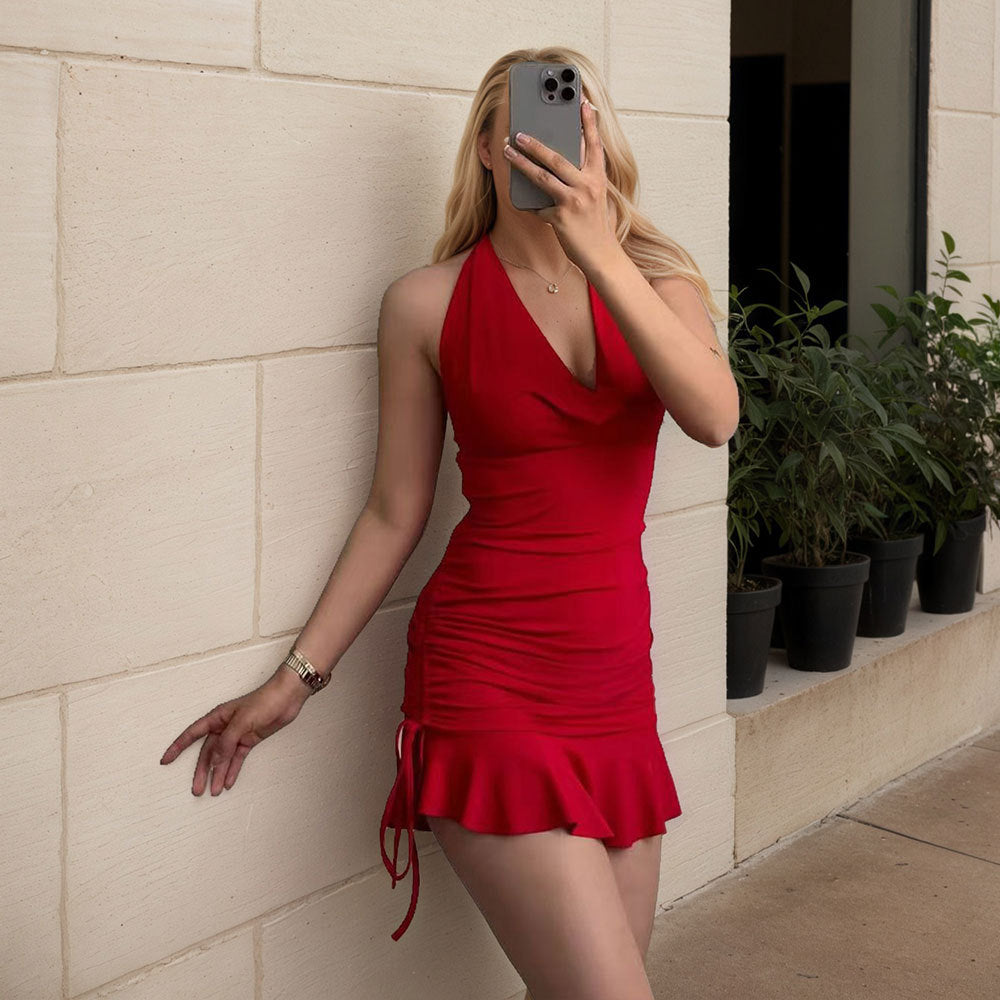Summer Elegant Sexy V neck Sexy Slim Halter Dress