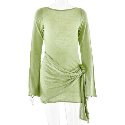 Summer Knitted Long-Sleeved Dress Sexy Backless Slim Fit Dress