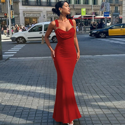 Women Clothing Summer Sexy Backless Pleated Slim Fit Lace up Dress Women