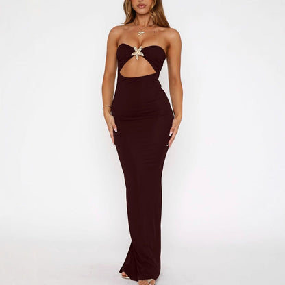 Summer Arrival Women Tube Top Hollow Out Cutout Slim Fit Backless Starfish Decorative Dress