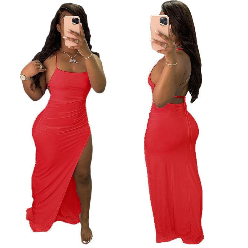 Women Clothing Spring Summer Sexy Strap Solid Color Dress