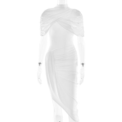 Elegant Slim Pleated Dress Sexy Backless Sheath Women Dress