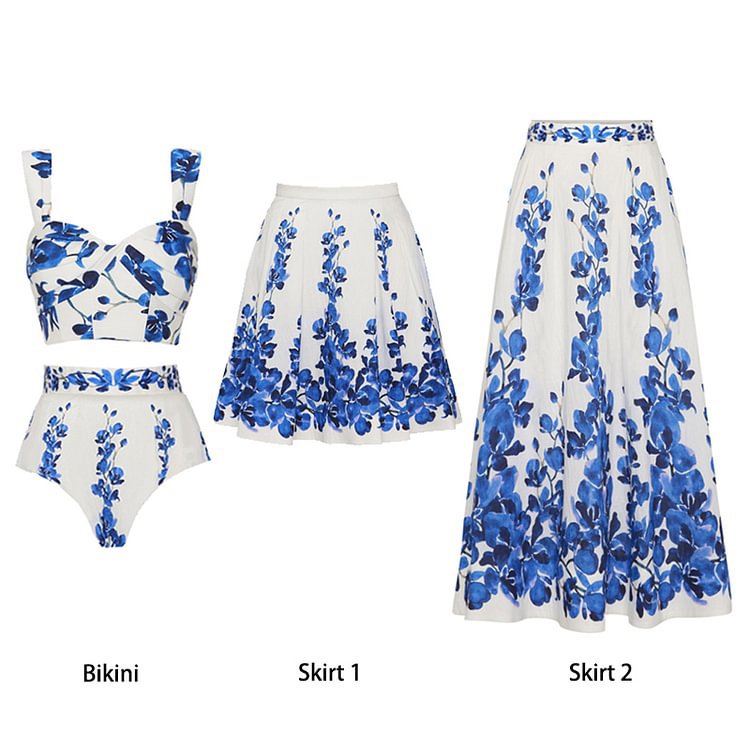 Printed High Grade High Waist Split Swimsuit Women Set Dress Bikini