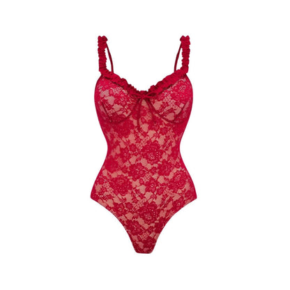 Swimsuit Red Sexy Lace One Piece Swimsuit Women Maxi Skirt