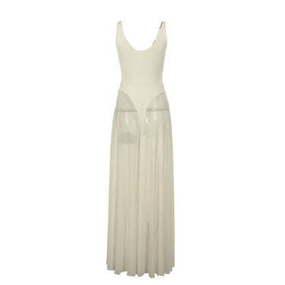 Autumn Sexy Maxi Dress Vacation Slim Fit Mesh A Line Dress