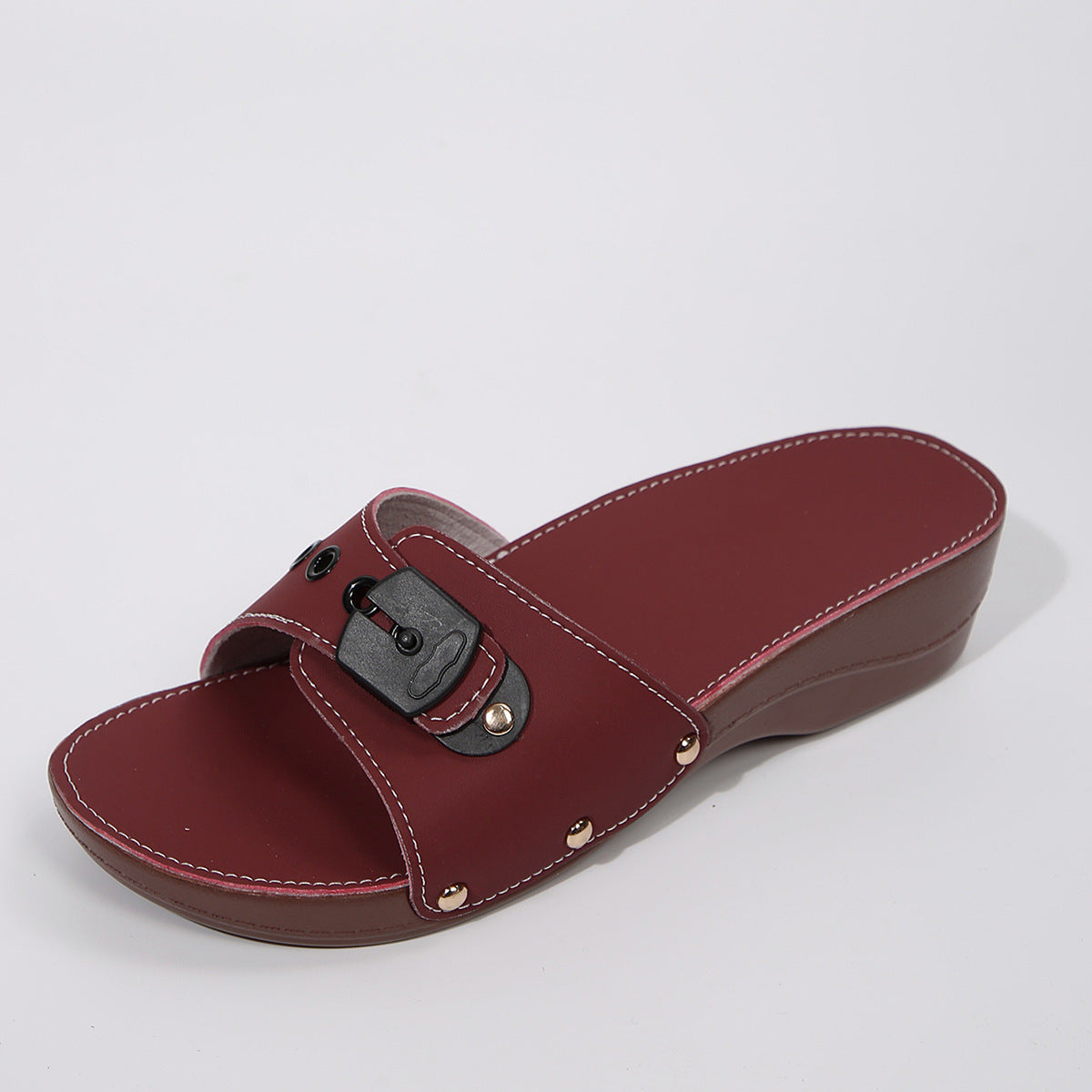 Belt Buckle Platform Slippers Women Outdoor Rivet Lightweight Casual Beach Sandals