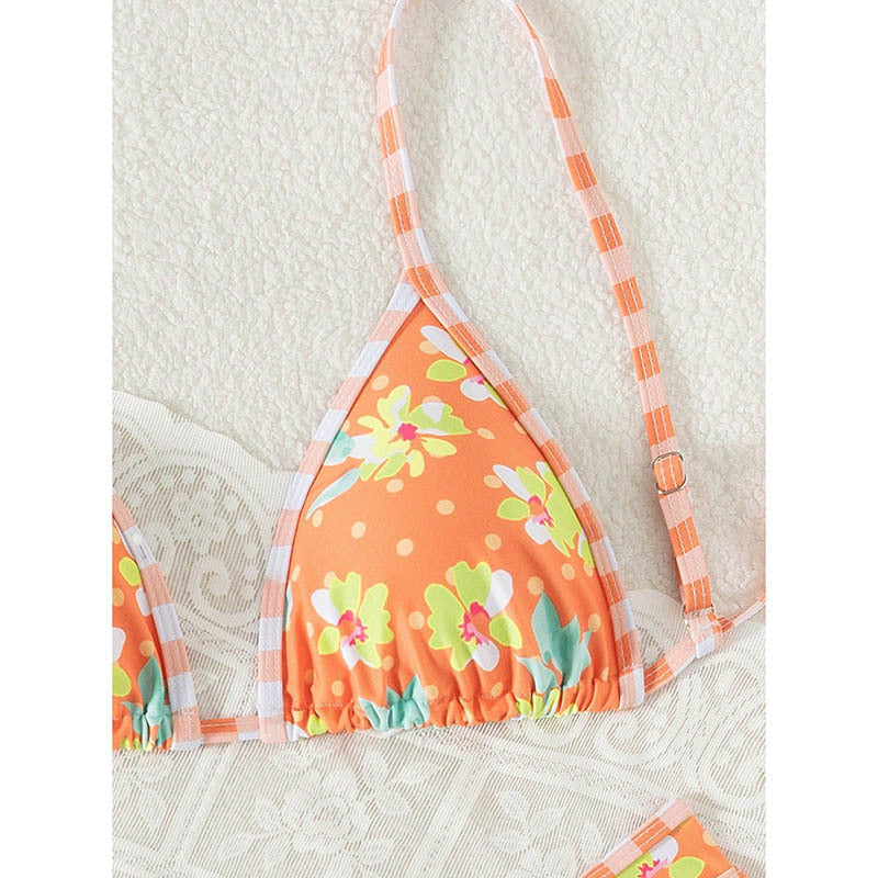 Printed Lace up Bikini Swimsuit Women Holiday Spring Beach Swimsuit