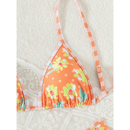 Printed Lace up Bikini Swimsuit Women Holiday Spring Beach Swimsuit