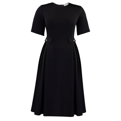 Women Wear Summer round Neck Short Sleeve Elegant Solid Color Midi Dress
