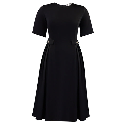 Women Wear Summer round Neck Short Sleeve Elegant Solid Color Midi Dress