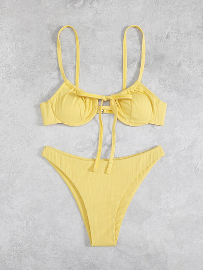 Solid Color Bikini Swimsuit Sexy Lacing Swimsuit Women Bikini