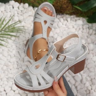 Wedge Open Toe Peep Toe Sandals Women Chunky Heel Buckle Hollow Out Cutout out Beach Slippers