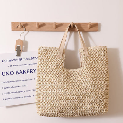 Shoulder Straw Bag Simple Large Capacity Portable Straw Bag Woven Bag Seaside Vacation Beach Bag Women Bag