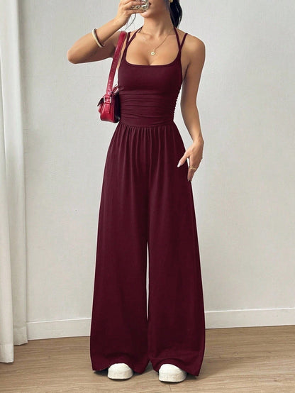 Suspender Women Casual Summer Wide Leg Loose Wrapped Chest Nipped Waist Jumpsuit