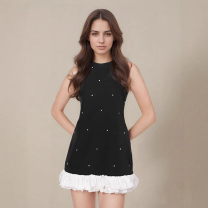 Sleeveless Women Clothing Black Camisole Summer Slimming Starry A line Dress Stitching Dress