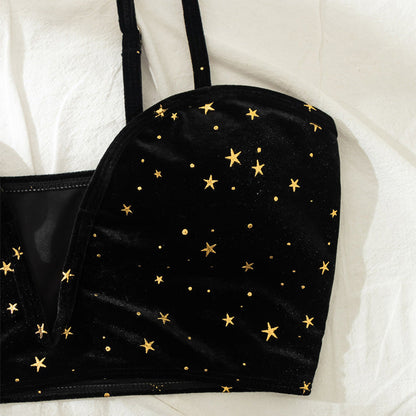 Swimsuit Women Summer Split High Waist Velvet Star Black Spring Swimsuit