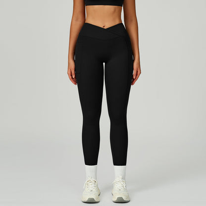 Nude Feel High Waist Yoga Pants Cross Waist Fitness Yoga Pants Women Outdoor Sports Running Tights