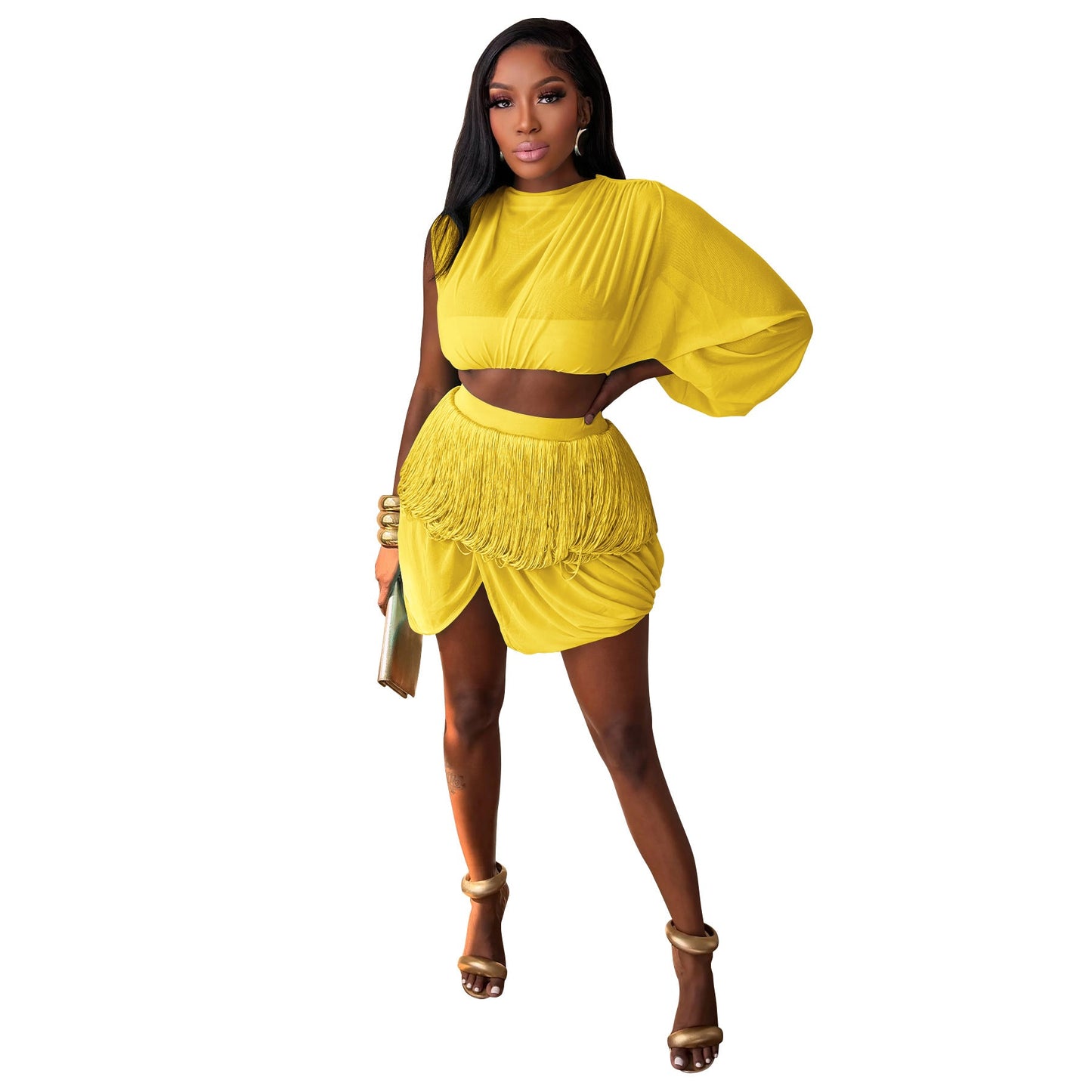 Women Wear Tassel Splicing Sexy See through Dress Summer