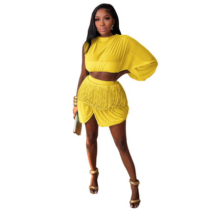 Women Wear Tassel Splicing Sexy See through Dress Summer