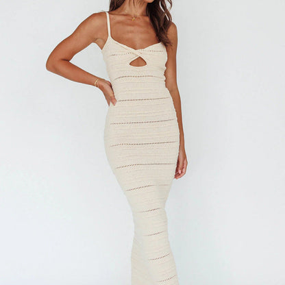 Sexy Suspender Dress Women Clothing Sexy Cutout Twisted Knitted Dress Long Women