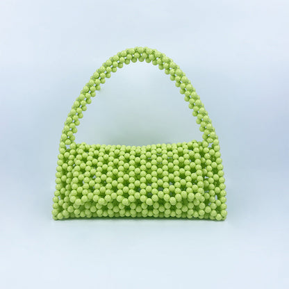 Pearl Bag Women Hand Woven Acrylic Beaded Bag Retro Fairy Small Handbag Triangle Wrist Bag