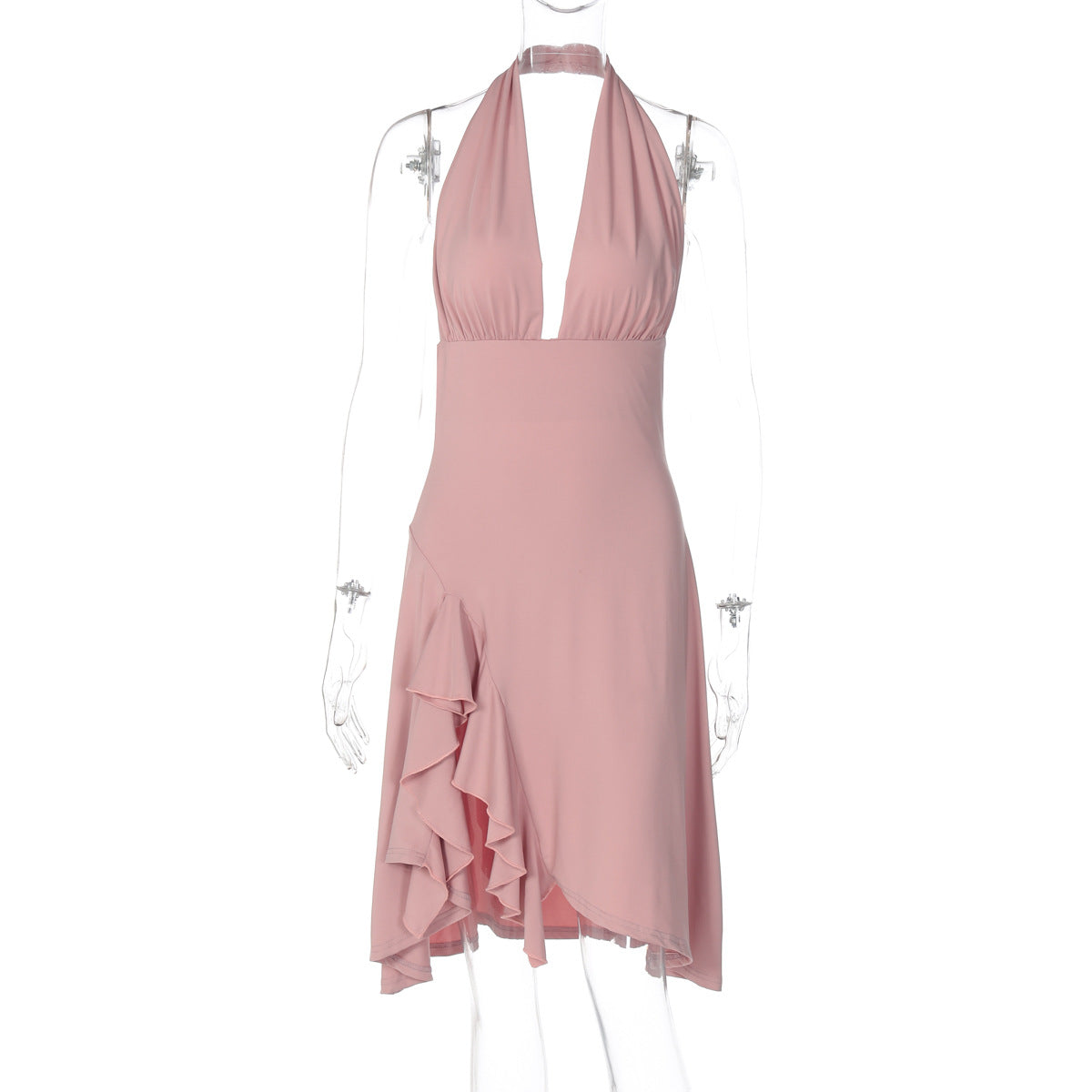 Women Clothing Summer Sexy Deep V Plunge Backless Waist Trimming Sheath Sleeveless Dress Women