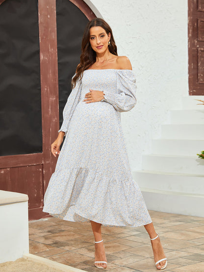 Spring Summer Women Chiffon Dress Fresh Small Floral Dress Bell Sleeve Dress