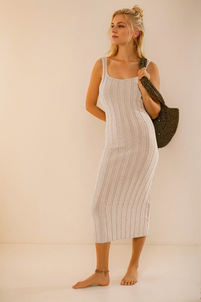 Women Clothing Knitwear Solid Color Long Sleeveless Vest Dress Summer