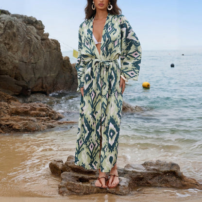 Beach Dress Women Casual Holiday Floral Print Pullover Bikini Swimsuit Blouse Sun Protective Clothing