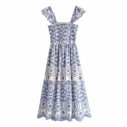 Women Hollow Out Cutout Embroidered Strap Dress