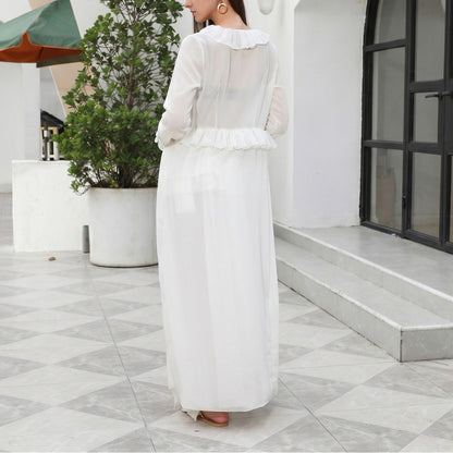 Solid Color Sexy See through Lace up Beach Cover up Bikini Swimsuit Cardigan Women