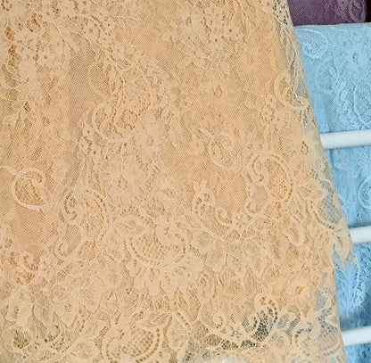 3Meters/lot Off White French Chantilly Lace Fabric , Eyelash Embroidery Lace Craft Bridal Veil Lace Accessory 150cm Width