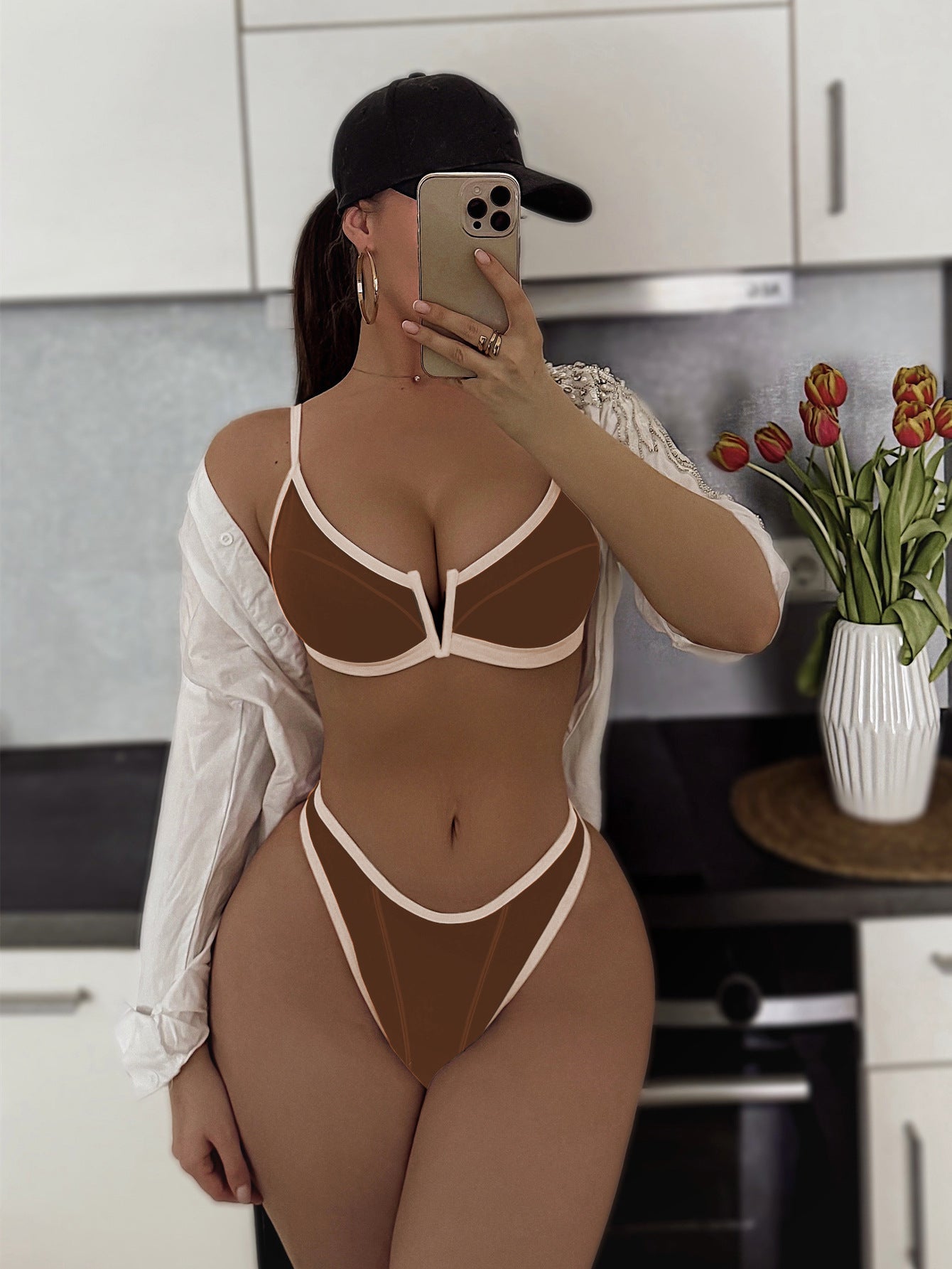Bikini Double Bikini Sexy Swimsuit Backless Swimsuit Women V Support Swimsuit Color Matching Bikini