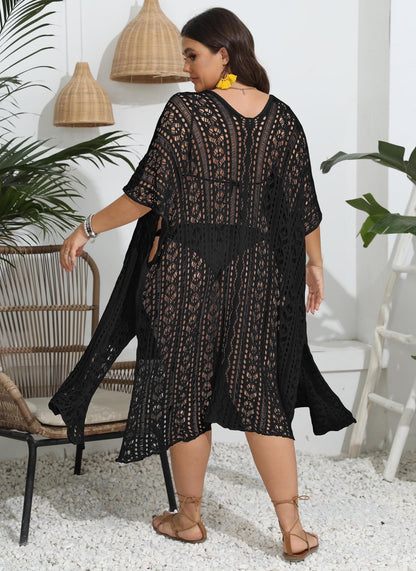 Women Coat Women Clothes Sexy Cutout Woven Bikini Cover Up Short Sleeved Cardigan